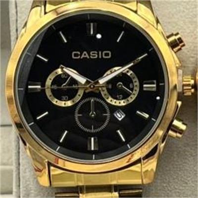 ساعت کاسیو بند استیل طلایی صفحه مشکی مردانه - کد 189