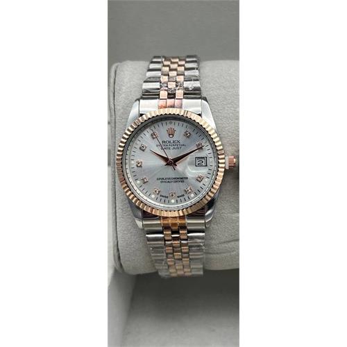 ساعت رولکس بند استیل 2 رنگ رزگلد صفحه سفید مردانه - کد 114