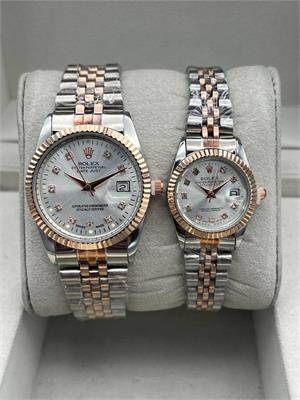 ست ساعت رولکس بند استیل 2 رنگ رزگلد صفحه سفید - کد 113
