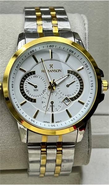 ساعت مردانه رومانسون مدل کوکو جدید بنددورنگ طلایی صفحه سفید- کد 355