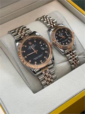 ست ساعت رولکس بند استیل 2 رنگ روزگلد صفحه مشکی - کد 110