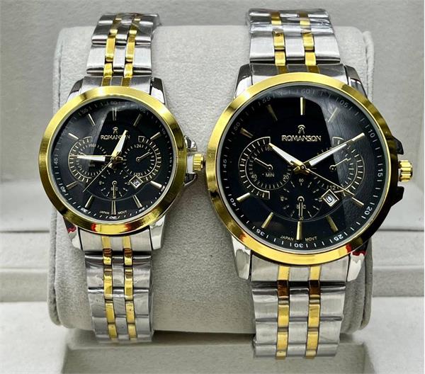 ساعت ست رومانسون مدل کوکو جدید بنددورنگ طلایی صفحه مشکی - کد 351