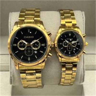 ست ساعت کاسیو بند استیل طلایی صفحه مشکی - کد 188