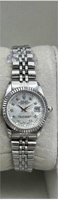 ساعت رولکس بند استیل نقره ای صفحه سفید زنانه - کد 127