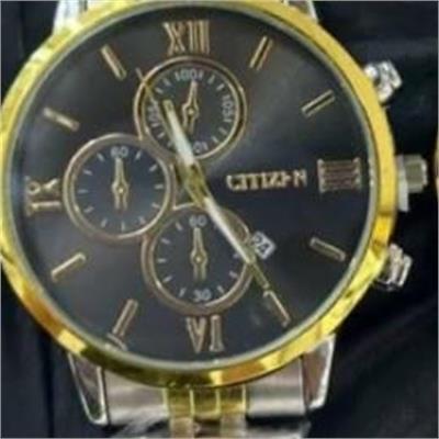 ساعت سیتیزن بند استیل 2 رنگ طلایی صفحه مشکی مردانه - کد 304