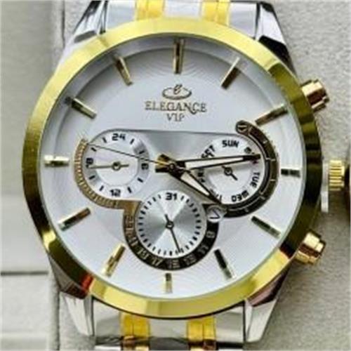 ساعت الگانس بند استیل 2 رنگ طلایی صفحه سفید مردانه - کد 232