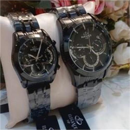 ساعت ست الگانس بند استیل مشکی صفحه مشکی - کد 246