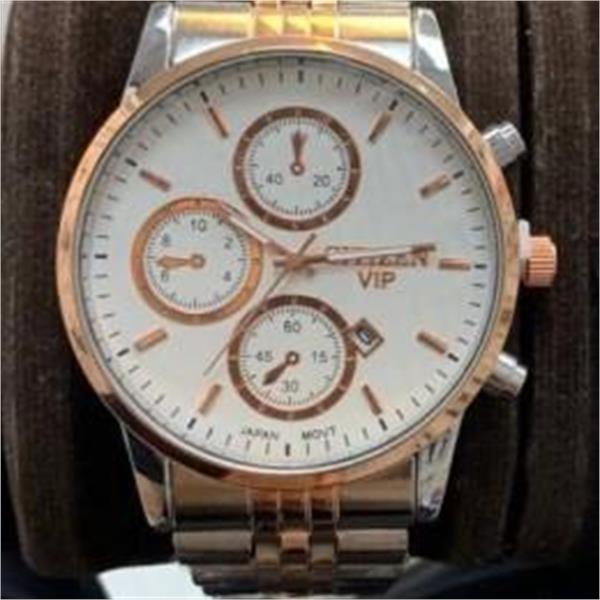 ساعت سیتیزن مردانه بنددورنگ رزگلد صفحه سفید - کد 286