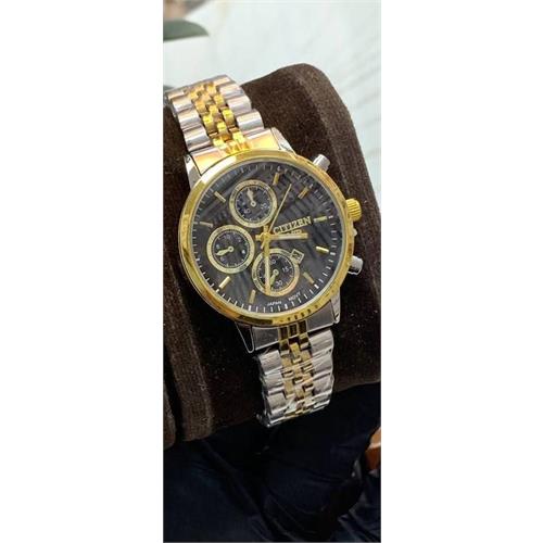 ساعت سیتیزن زنانه بند دورنگ طلایی صفحه مشکی - کد278