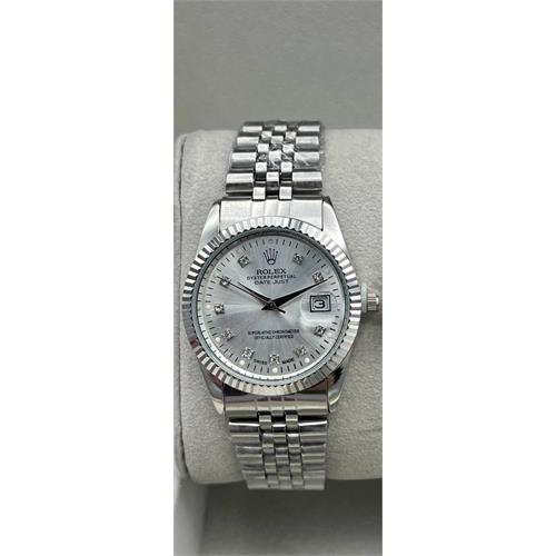 ساعت رولکس بند استیل نقره ای صفحه سفید مردانه - کد 126