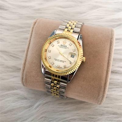 ساعت رولکس بند استیل 2 رنگ طلایی صفحه طلایی مردانه - کد 108