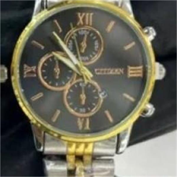 ساعت سیتیزن بنددورنگ طلایی صفحه مشکی زنانه - کد 305