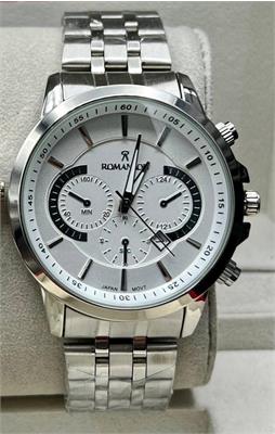 ساعت  رومانسون بند استیل نقره ای صفحه سفید مردانه - کد 361
