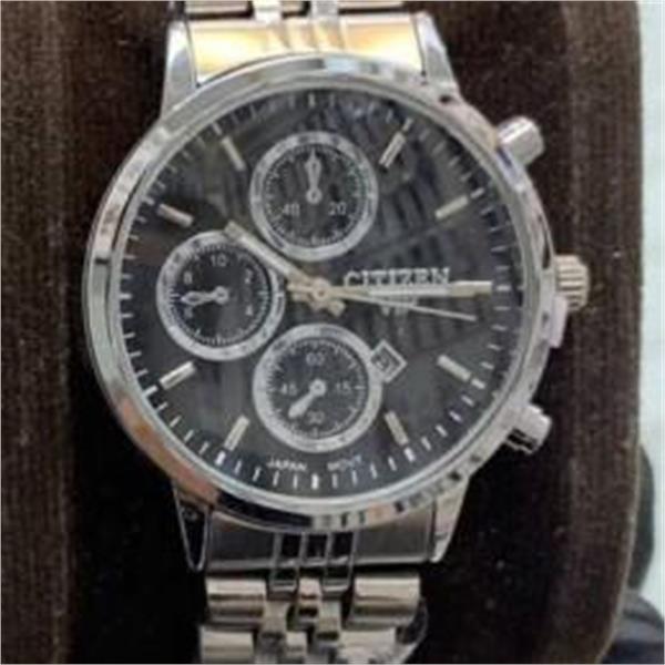 ساعت سیتیزن بندنقره ای صفحه مشکی زنانه - کد 296