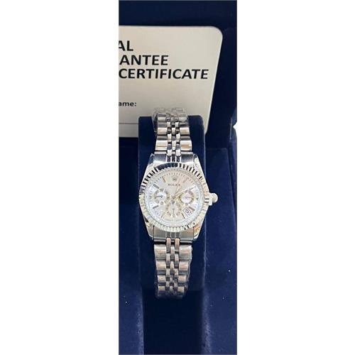 ساعت رولکس بند استیل نقره ای صفحه سفید زنانه - کد 148