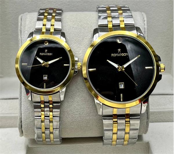 ست ساعت بنداستیل دو رنگ صفحه مشکی - کد 336