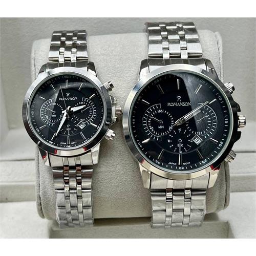 ساعت ست رومانسون مدل کوکو جدید بند نقره ای صفحه مشکی - کد357