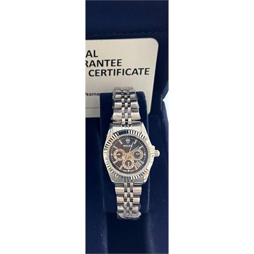 ساعت رولکس بند استیل نقره ای صفحه مشکی زنانه - کد 145