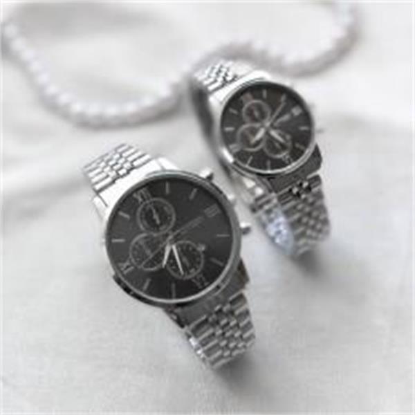 ست ساعت سیتیزن بند استیل نقره ای صفحه مشکی - کد 327