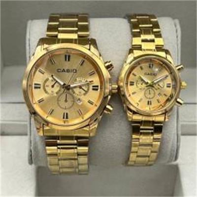 ست ساعت کاسیو بند استیل طلایی صفحه طلایی - کد 194