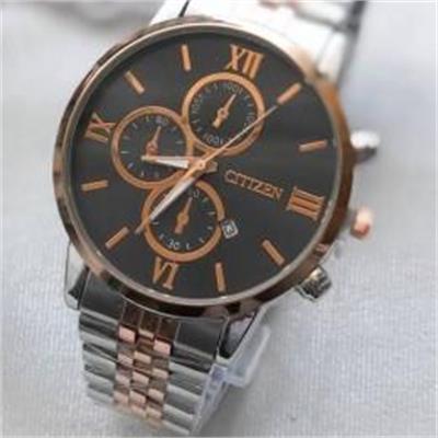 ساعت سیتیزن بند استیل 2 رنگ رزگلد صفحه مشکی مردانه - کد 313