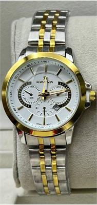 ساعت زنانه رومانسون بنددورنگ طلایی صفحه سفید - کد 356