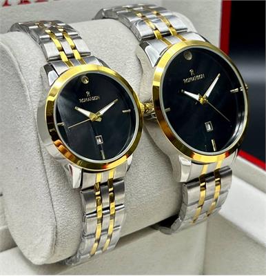 ست ساعت بنداستیل دو رنگ صفحه مشکی مارک رومانسون - کد 336