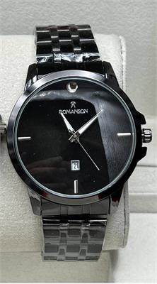 ساعت مردانه رومانسون بندمشکی صفحه مشکی - کد 349