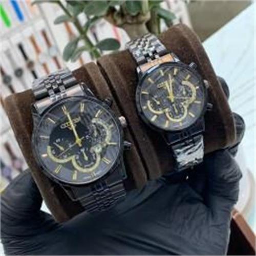 ست ساعت سیتیزن بند استیل مشکی صفحه مشکی - کد 273