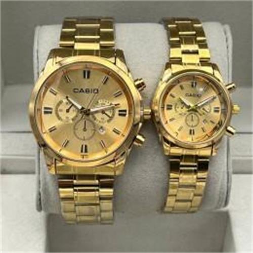 ست ساعت کاسیو بند استیل طلایی صفحه طلایی - کد 194