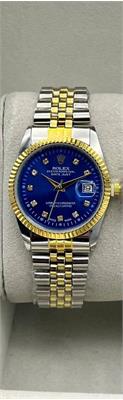 ساعت رولکس بند 2 رنگ طلایی صفحه آبی مردانه - کد 132
