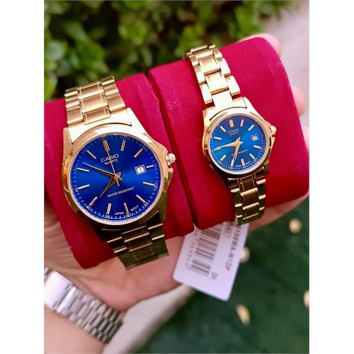 ست ساعت کاسیو بند استیل  طلایی صفحه آبی - کد 170