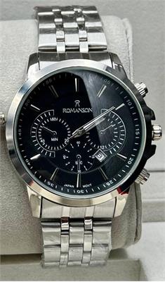 ساعت مردانه رومانسون بندنقره ای صفحه مشکی - کد 358