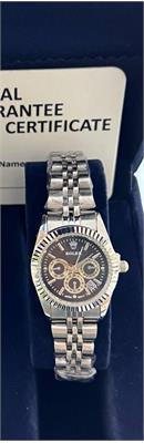 ساعت رولکس بند استیل نقره ای صفحه مشکی زنانه - کد 145