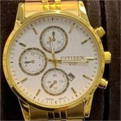 ساعت سیتیزن بند استیل طلایی صفحه سفید مردانه - کد 292