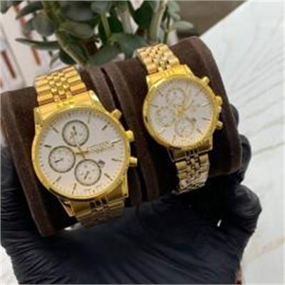 ست ساعت سیتیزن بند استیل طلایی صفحه سفید - کد 291