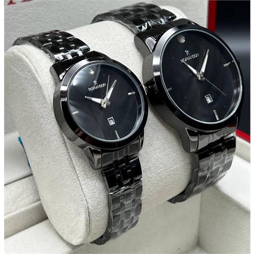 ساعت ست رومانسون بند مشکی صفحه مشکی1 - کد 348