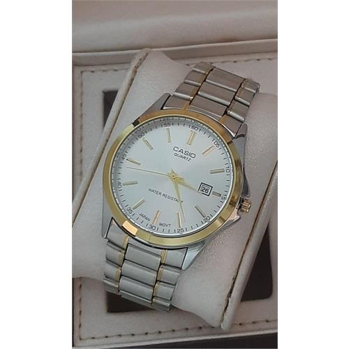 ساعت کاسیو بند استیل 2 رنگ طلایی صفحه سفید مردانه - کد 153