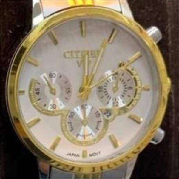 ساعت سیتیزن بند استیل 2 رنگ طلایی صفحه سفید زنانه - کد 254