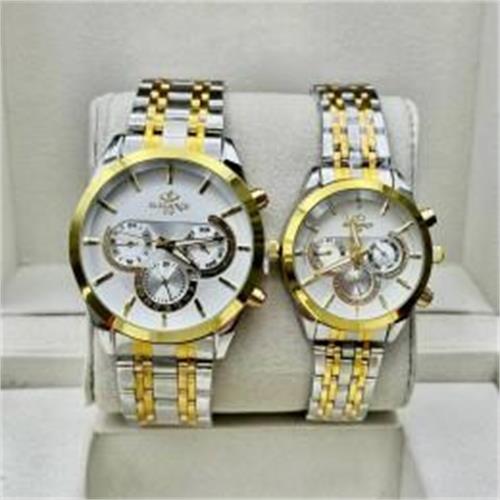 ست ساعت الگانس بند 2 رنگ طلایی صفحه سفید - کد 231