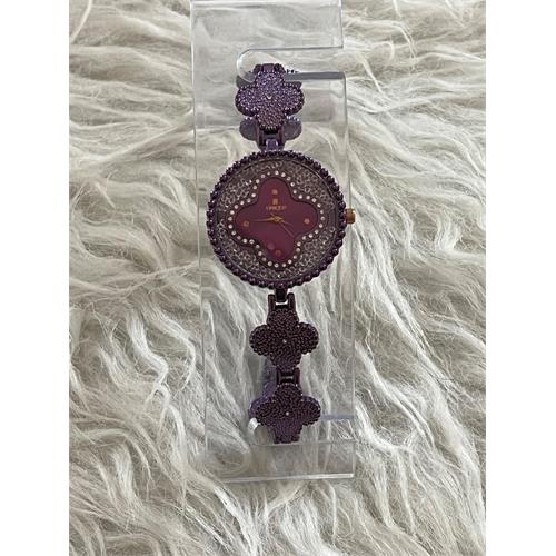 ساعت زنانه ونکلیف بنداستیل بنفش نگین دار