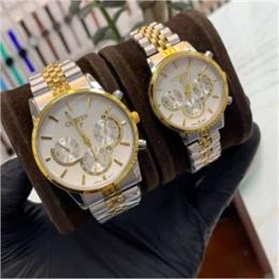 ست ساعت سیتیزن بند استیل 2 رنگ طلایی صفحه سفید - کد 252