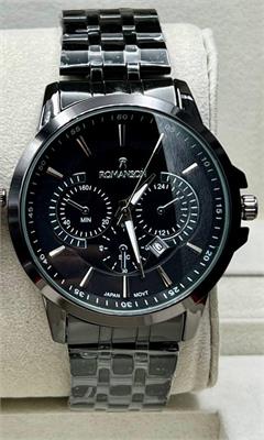 ساعت رومانسون بند استیل مشکی صفحه مشکی مردانه - کد 364