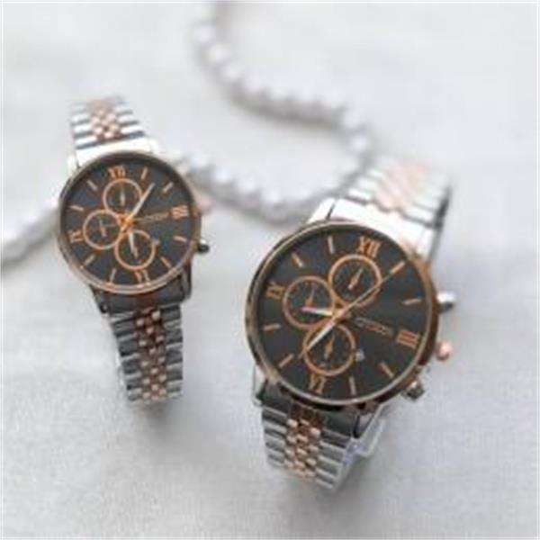 ست ساعت سیتیزن بند استیل 2 رنگ رزگلد صفحه مشکی - کد 312