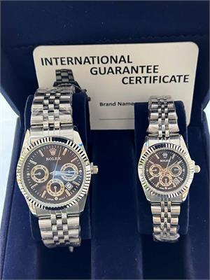 ست ساعت رولکس بند استیل نقره ای صفحه مشکی - کد 143