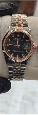 ساعت رولکس بند استیل 2 رنگ رزگلد صفحه مشکی مردانه - کد111