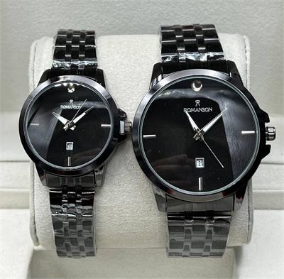ساعت ست رومانسون بند استیل مشکی صفحه مشکی - کد 348