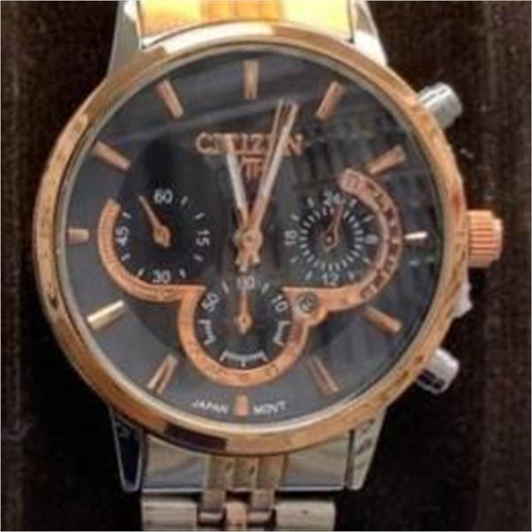 ساعت سیتیزن بند استیل 2 رنگ رزگلد صفحه مشکی زنانه - کد 257