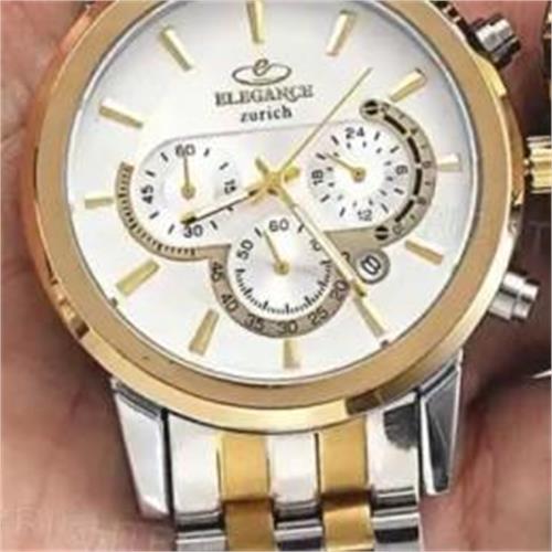 ساعت الگانس بند استیل طلایی صفحه سفید مردانه - کد 238