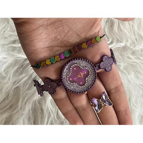 ساعت زنانه ونکلیف بنداستیل بنفش نگین دار